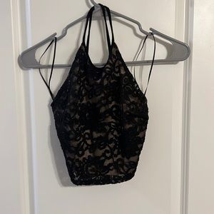 Two piece top and skirt black lace